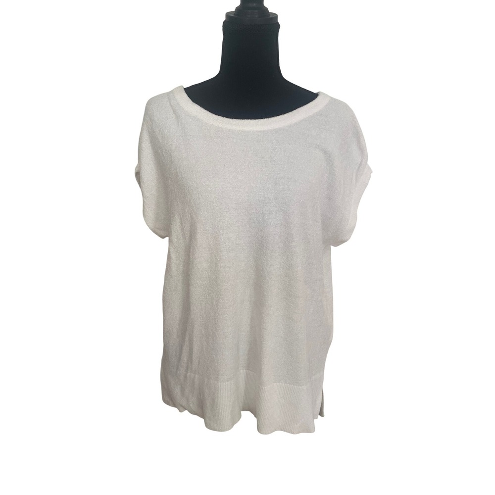 Barefoot Dreams Top Women Small Cream Knit Short Sleeve CozyChic Ultra Lite 925
